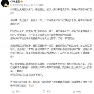 ​模特王艺疑发文称单敬尧劈腿：兔子偷吃窝边草